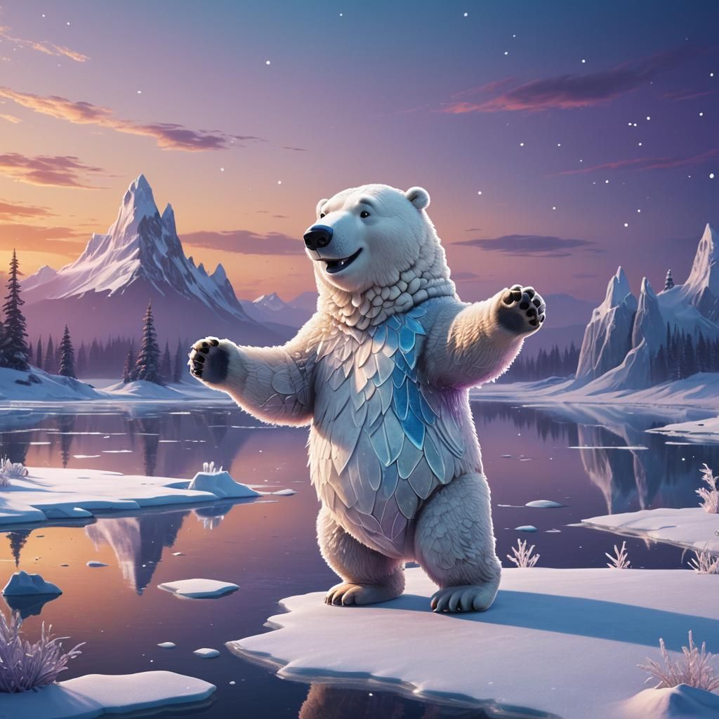 Happy Ice Bear Dances on Frozen Lake