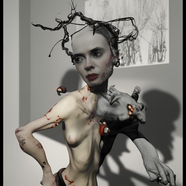 Disturbing Portrait with Leash in Hyperrealistic Style