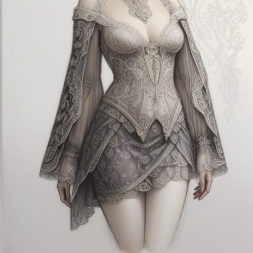 Art Nouveau Portrait: Elegant Mini Skirt as Pencil Drawing