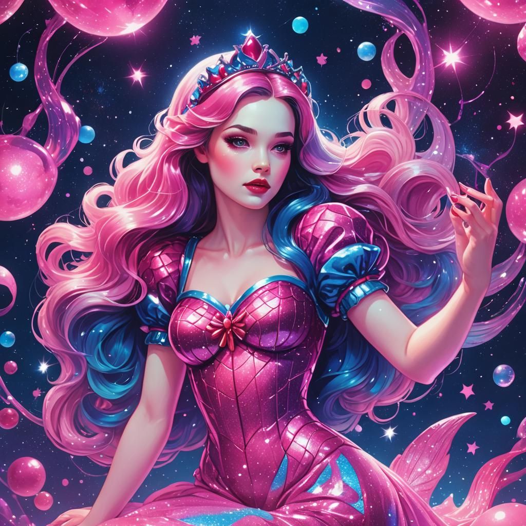 Snow White Space Mermaid in Synthwave Neon Style