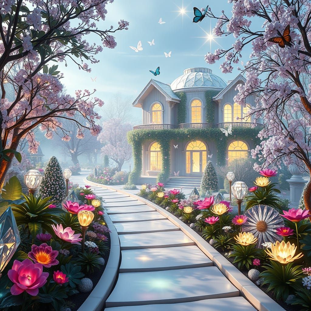 Diamond Crystal Garden: Surreal Botanical Dreamscape