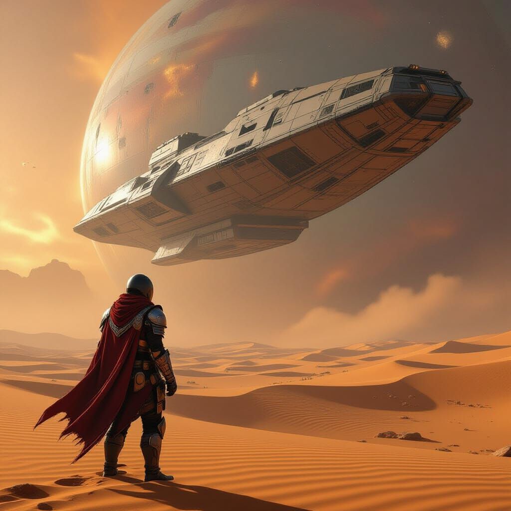 Martian Warrior Gazing at Abandoned Spaceship