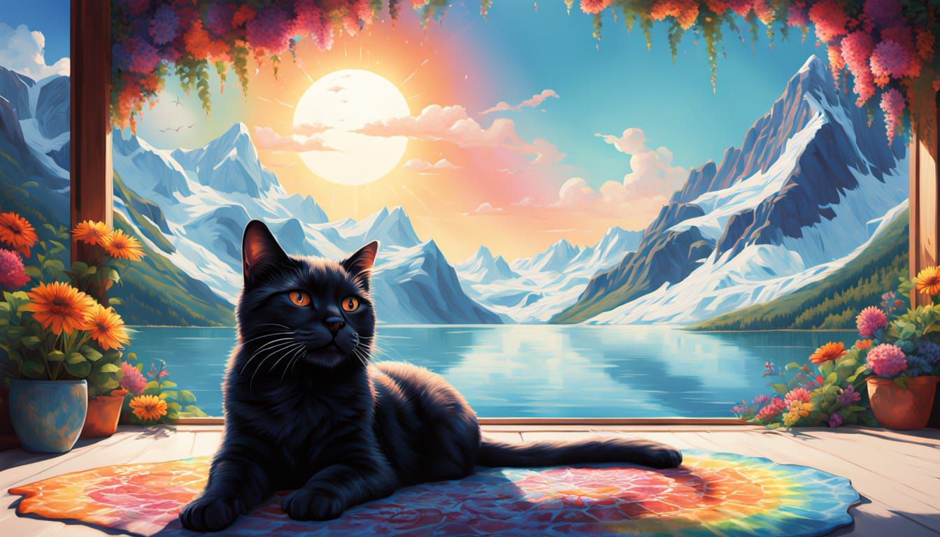 Hippie Cat Overlooking Glacial Lake