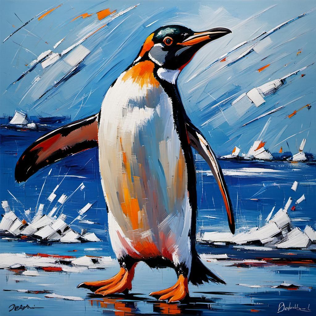 Tachisme Penguin with Dynamic Brushwork
