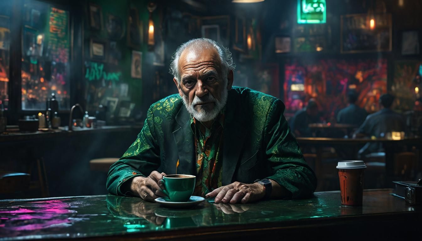 Cyberpunk Coffee Still Life in Neon Lights