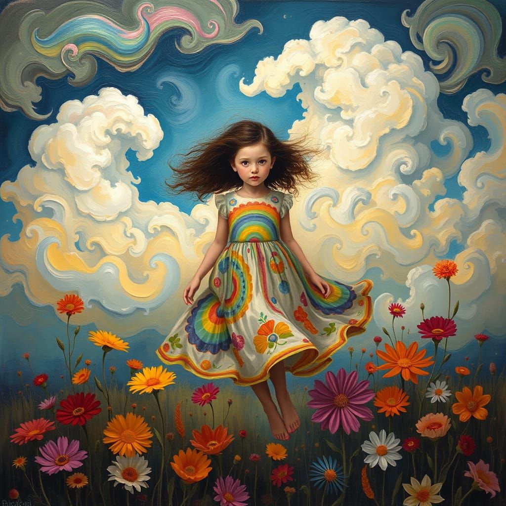 Girl Floating in Dreamscape, Surrealist Style