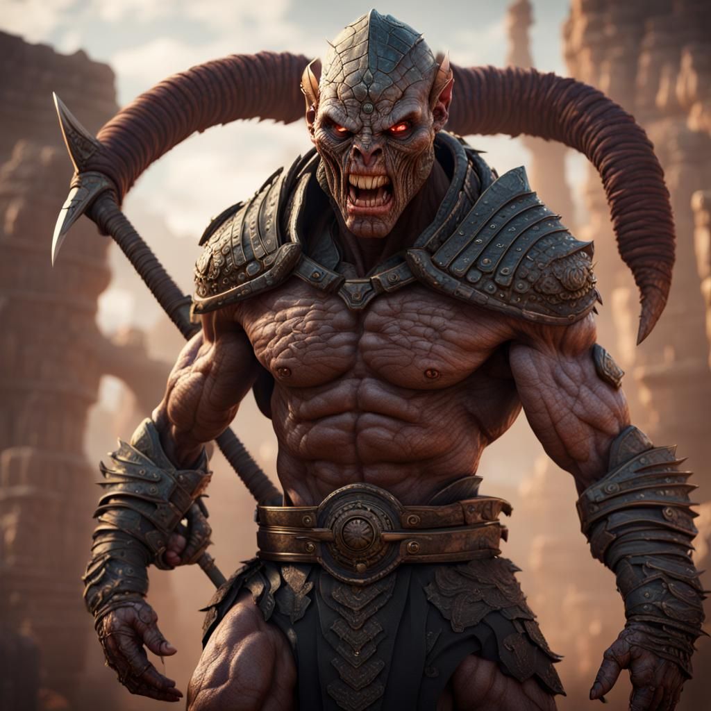 Alien Reptilian Berserker in High-Tech Arena