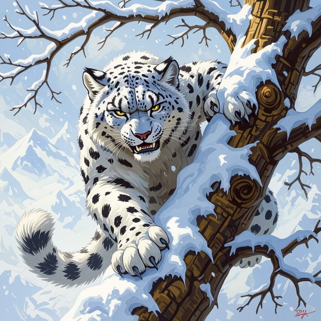 Fierce Leopard Creature in Frazetta-Inspired Art