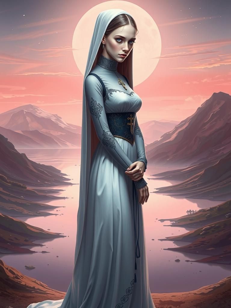 Nun in Cemetery: Hauntingly Beautiful Digital Portrait