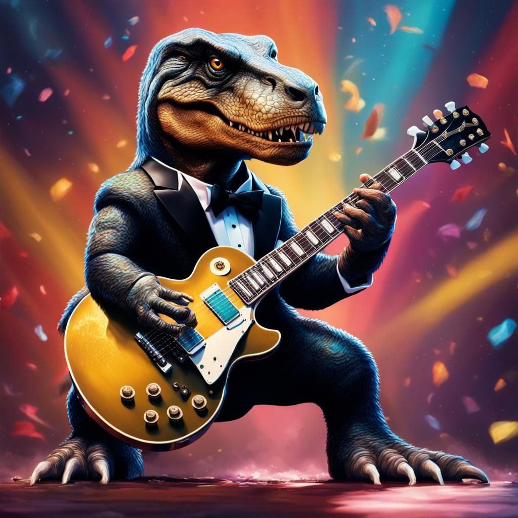 T-Rex Rocks a Les Paul in Tuxedo