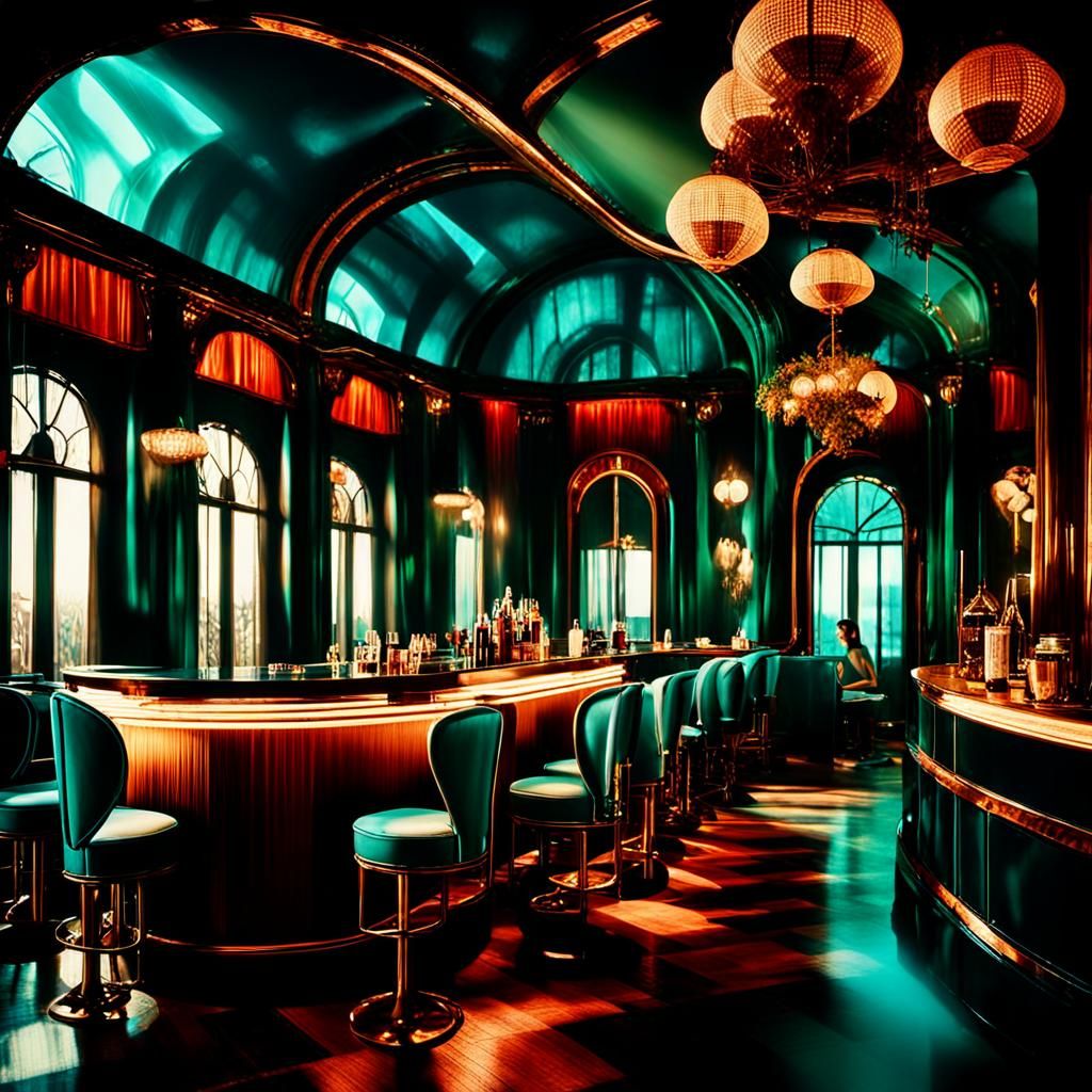 Glamorous Woman in Art Deco Cocktail Lounge