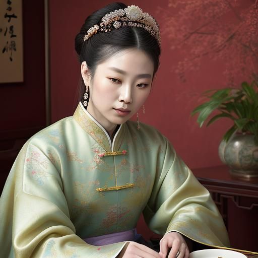 Empress of China in Watercolor Portrait