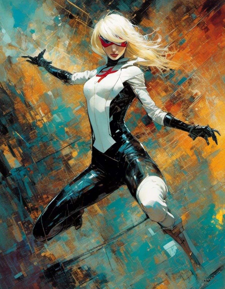 Spider Gwen in Expressionist Oil Painting Style