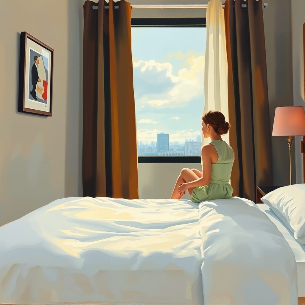 Woman in a Gouache Hotel Room Scene