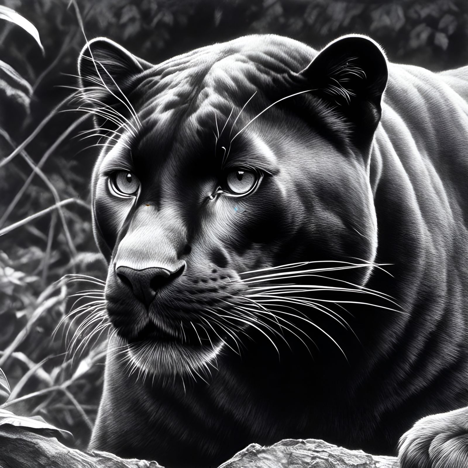 Black Panther in Jungle: Pencil Drawing