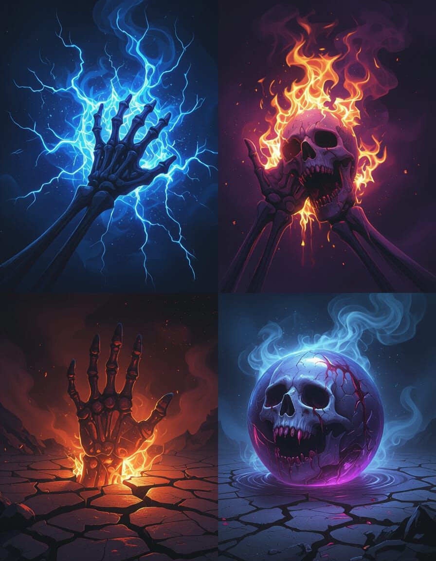 Cursed Elemental Powers in Dark Fantasy Horror Style