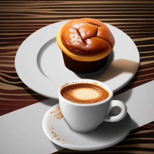 Hyperrealistic Coffee, Buns, and Cake Breakfast Still Life