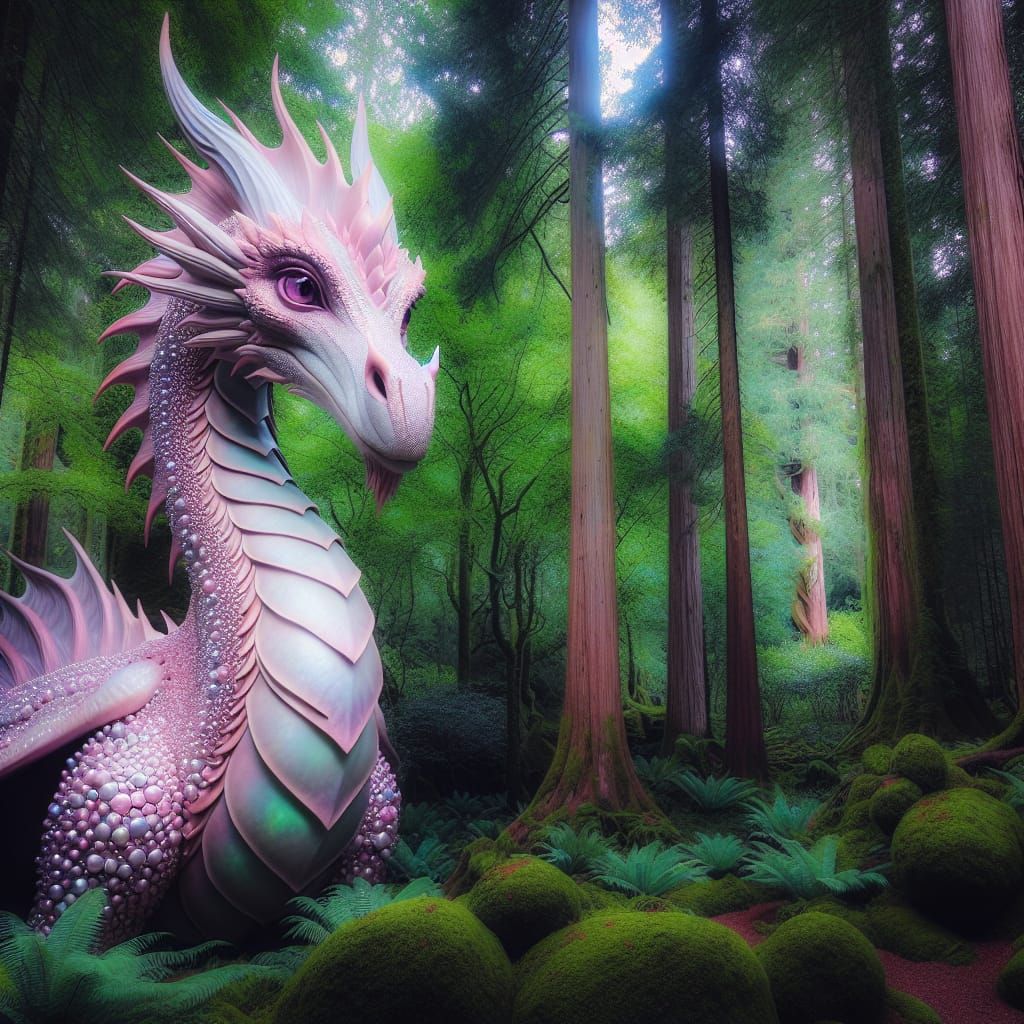 Majestic Pink Dragon in Enchanted Forest