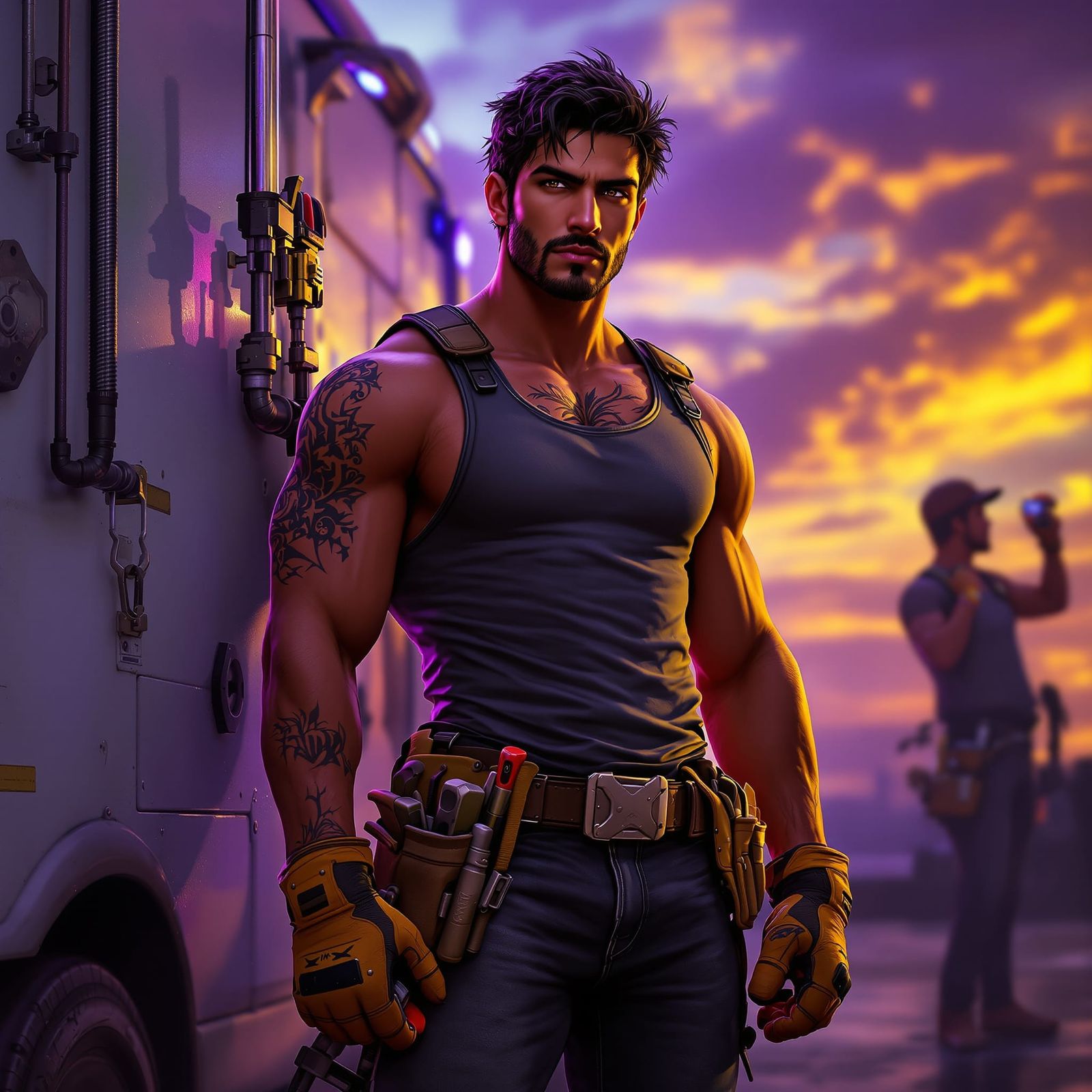 Hispanic Plumber Meets Apprentice in Dark Fantasy Style