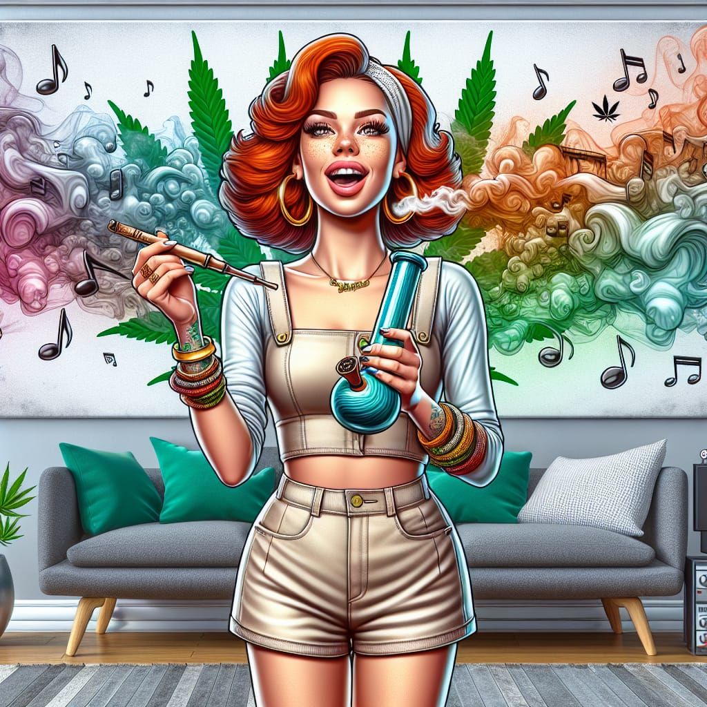 Cartoon Stoner with Waterbong in Airbrush Style