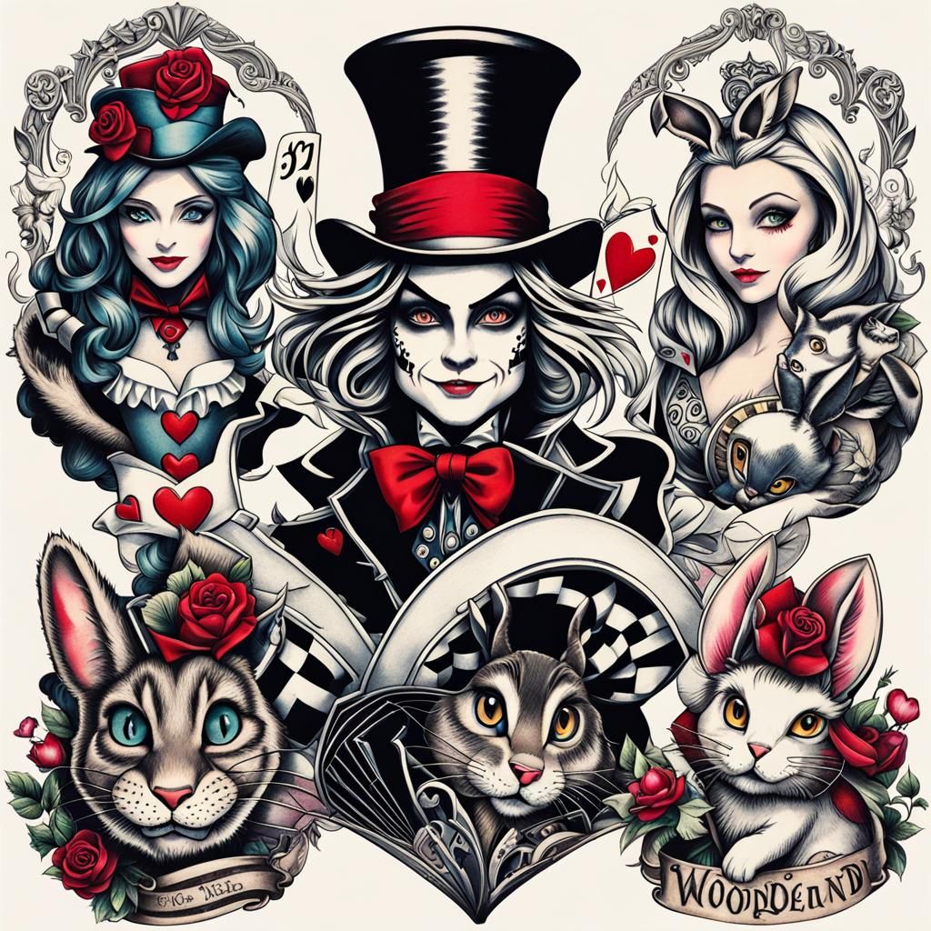 Alice in Wonderland Tattoo Art Design