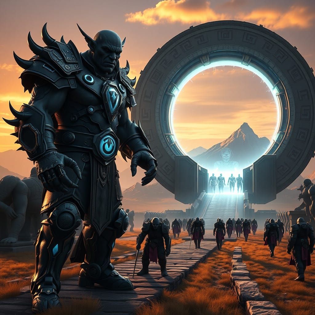 Orcish Warlord Before Ancient Stargate