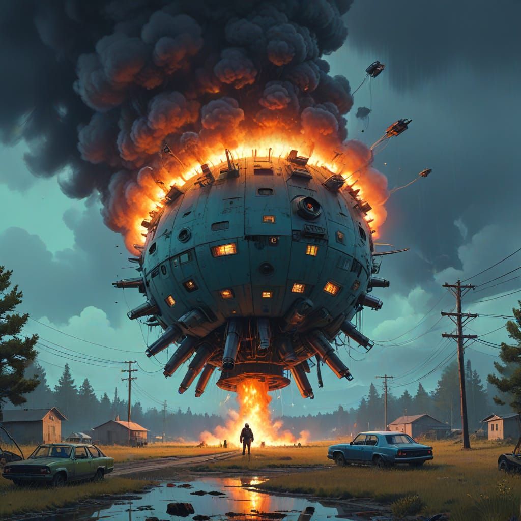 Rocket Exploding in Space in Sci-Fi Style