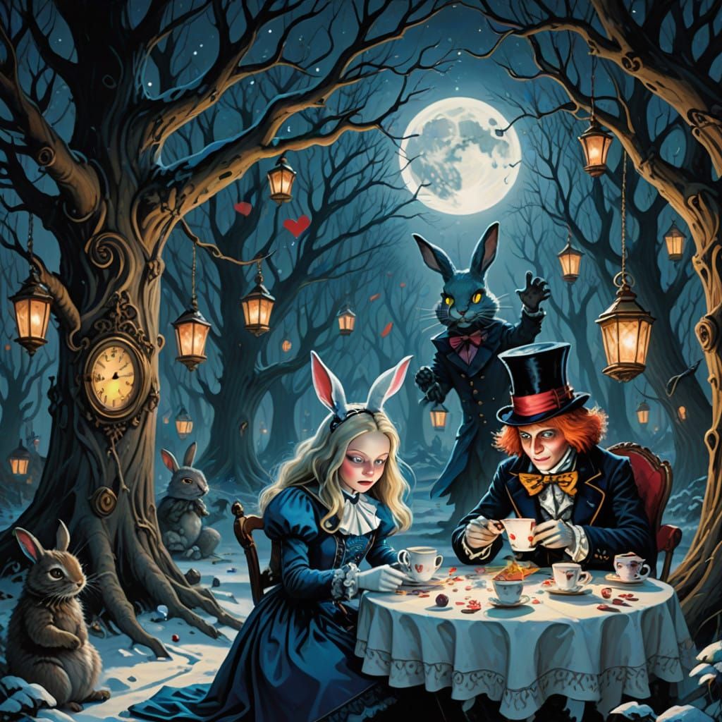 A Dark and Whimsical Wonderland Christmas Scene