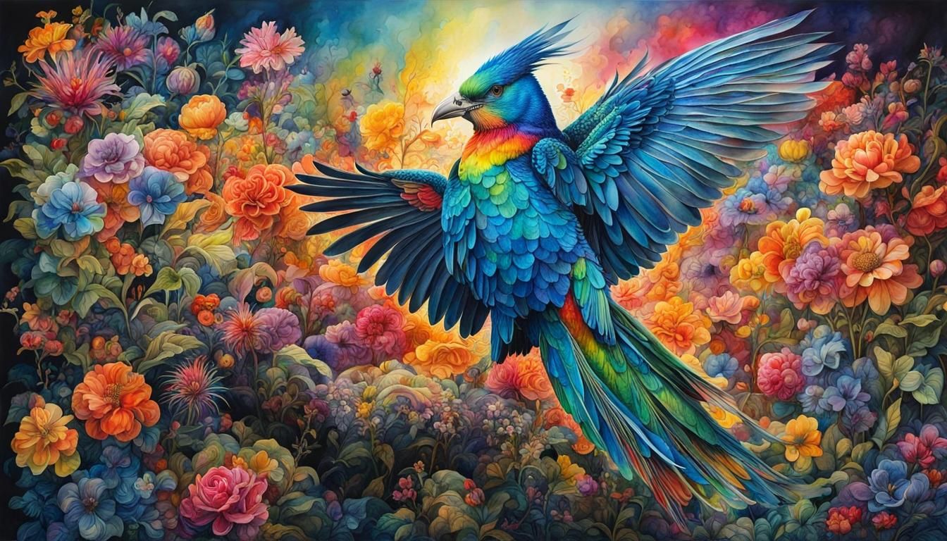 Watercolor Dreamscape with Iridescent Details