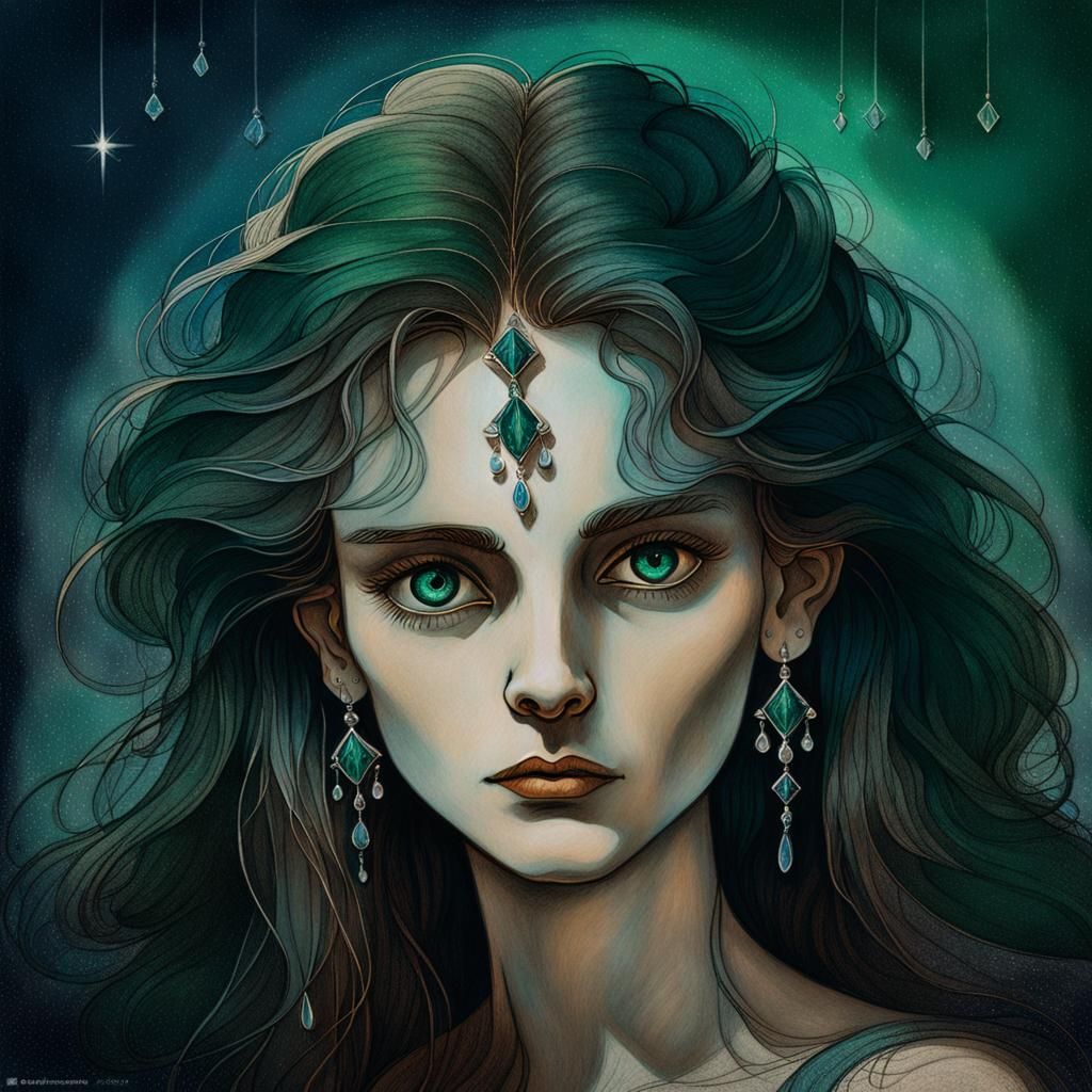 Calm Woman Portrait in Art Nouveau Style