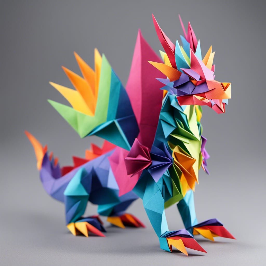 Colorful Origami Dragon Papercraft Sculpture