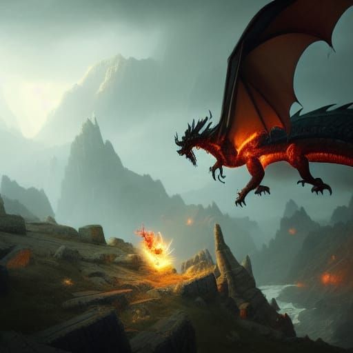Epic Dragon Breath in Dark Fantasy Style