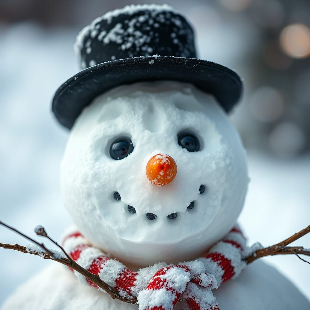 Ethereal Winter Portrait with Frosty Snowman in High-Contras...