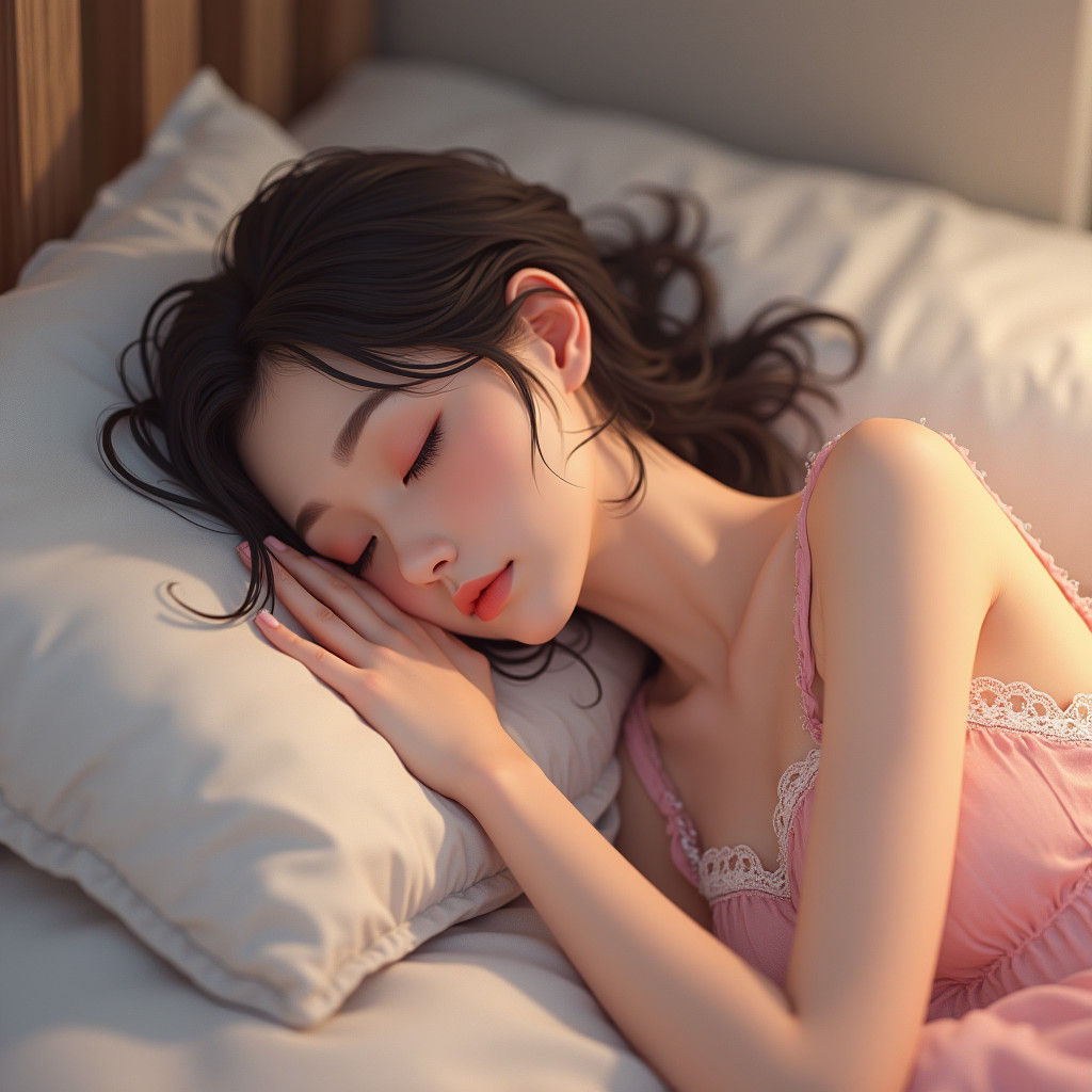 Serene Slumber: A Woman in Pastel Pajamas