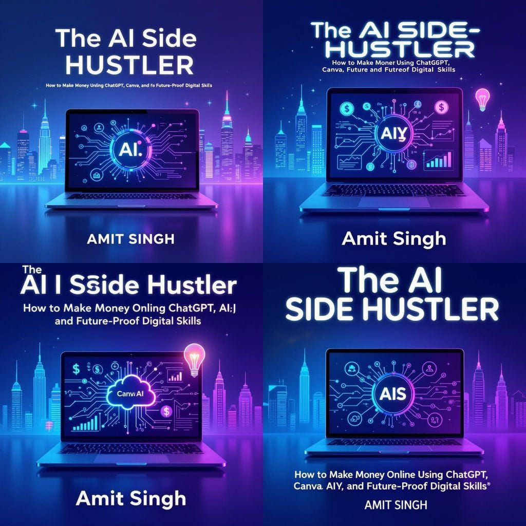 AI Side Hustler Book Cover: Futuristic & Minimalist Design