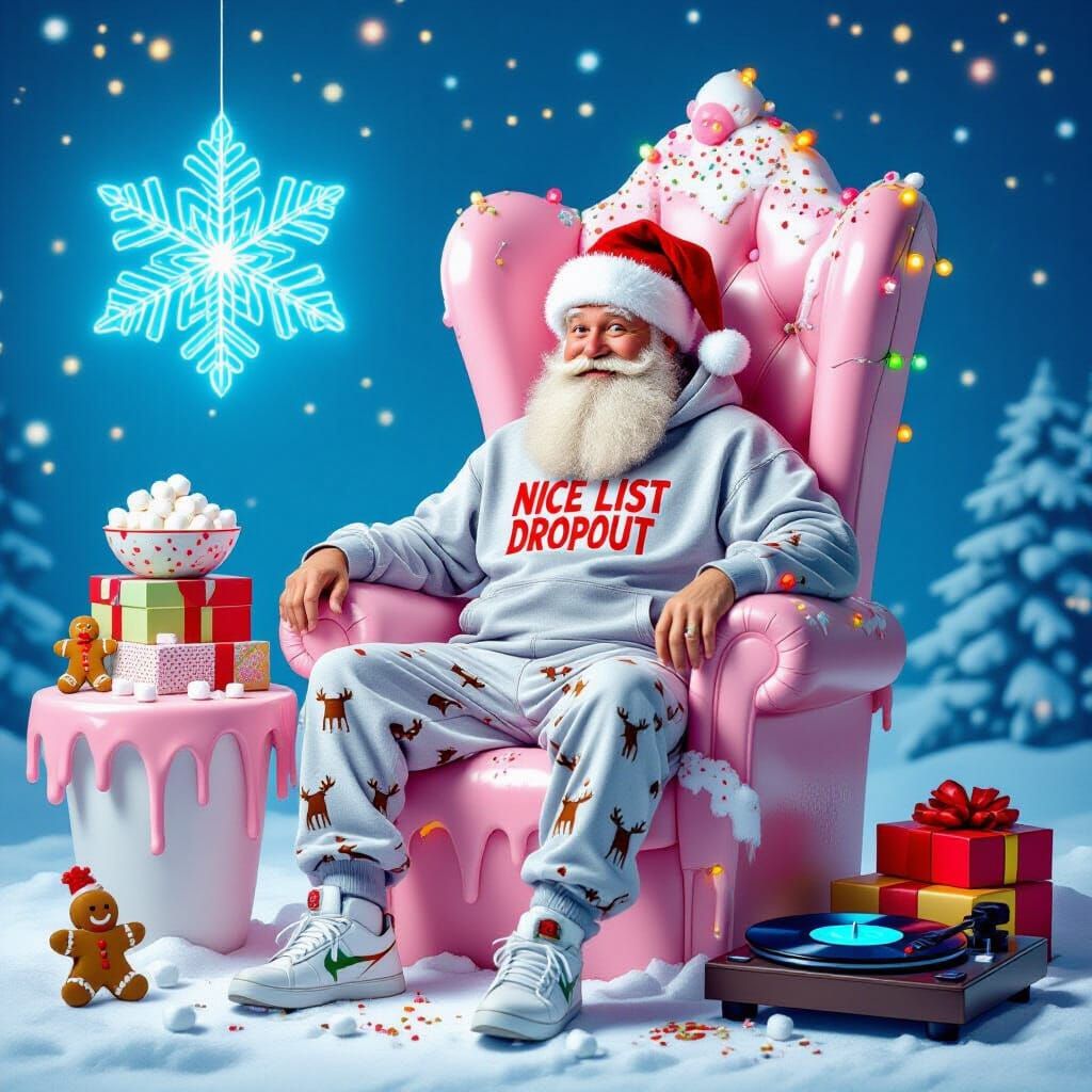 Santa Claus Off Duty on Ice Cream Throne