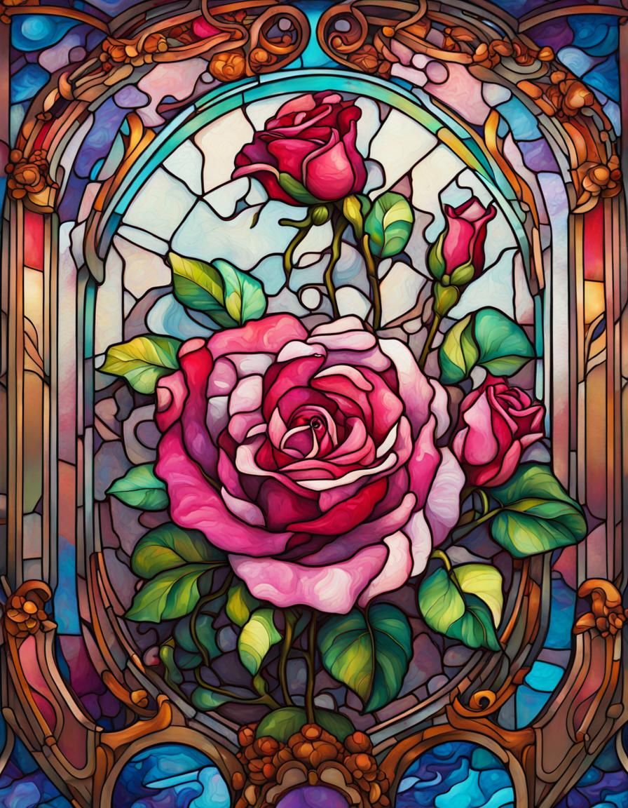 Roses in Stained Glass Style with Graffiti Art