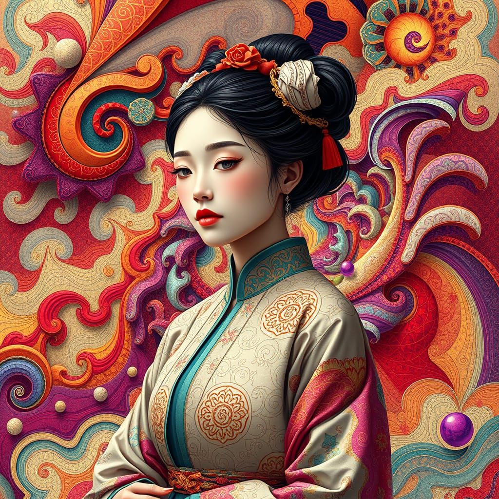 Traditional Chinese Princess in Cyberpunk Digital Art