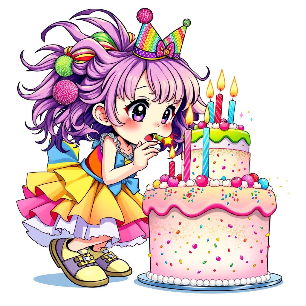 Colorful Anime Girl Celebrates Birthday