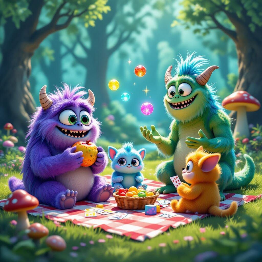 Friendly Monsters Picnic in Enchanted Forest