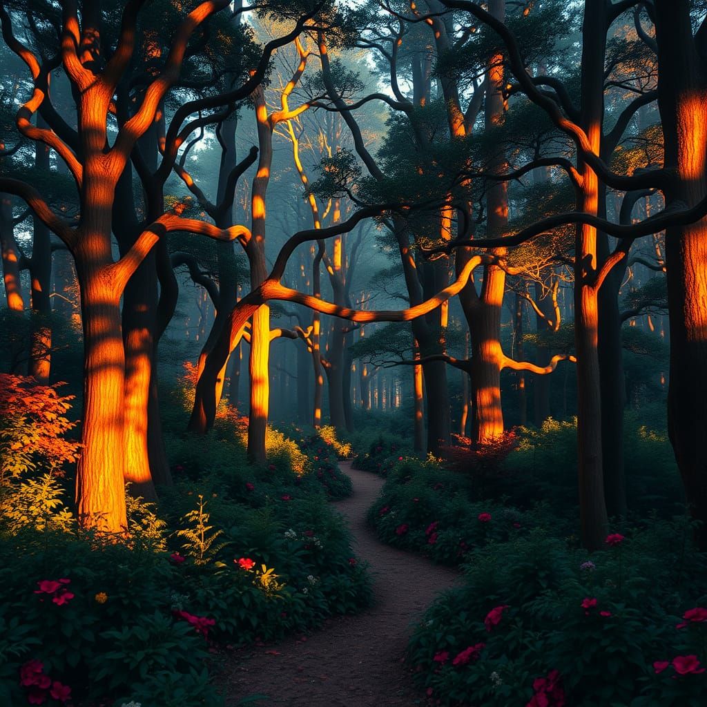 Enchanting Forest in Triadic Colors, Eerie Elegance