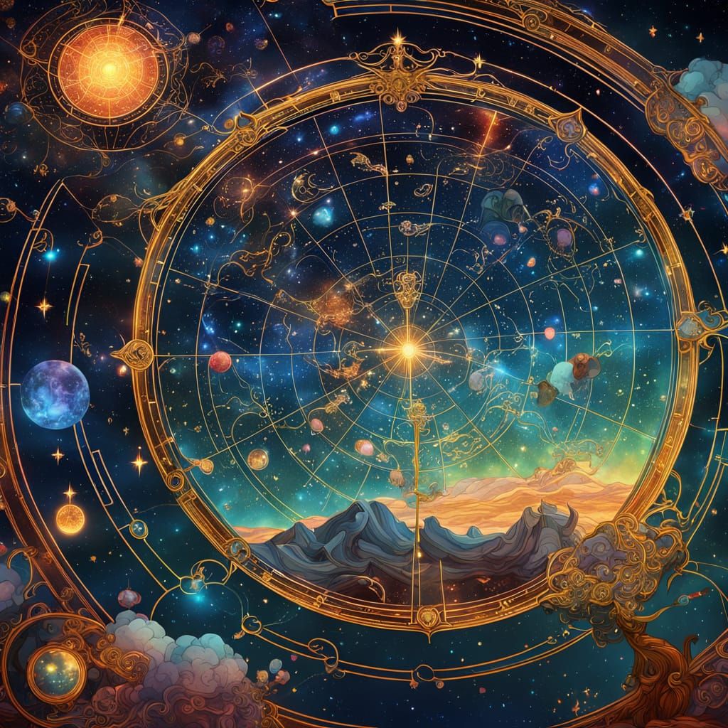 Celestial Cartographer in Nebula Observatory: Art Nouveau