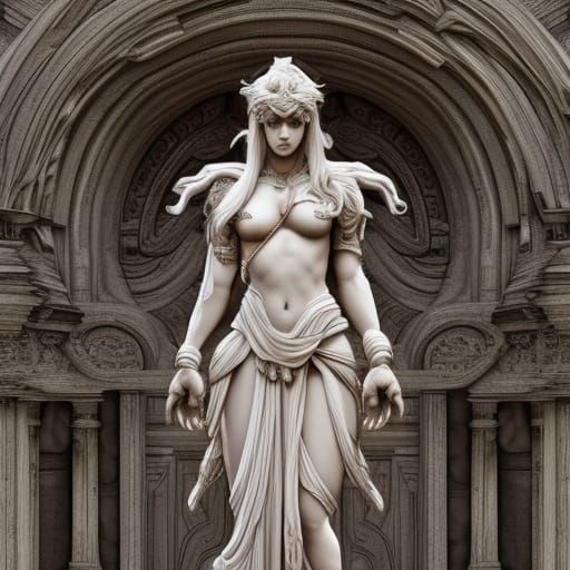 Medusa Alabaster Statue: Dramatic Digital Art
