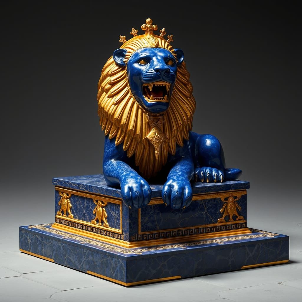 Ancient Babylonian Lion Throne of Lapis Lazuli and Gold