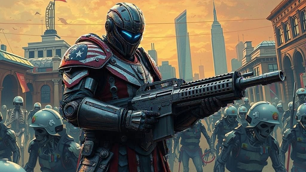 Cybernetic Guardian Stands Amidst New York Ruins