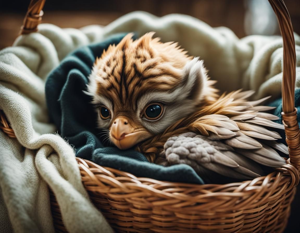 Adorable Baby Griffin Sleeping: Cinematic Film Still