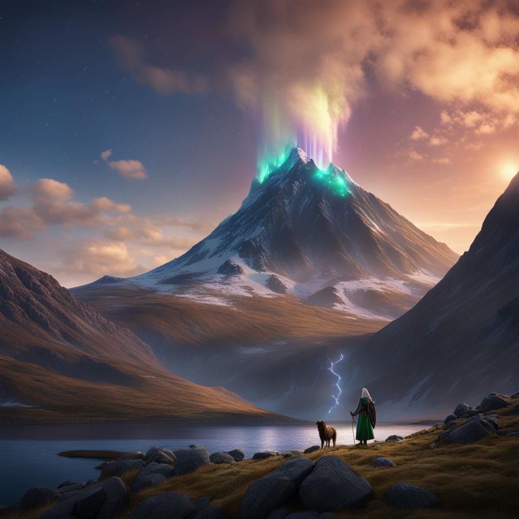 Queen Tara at Mount Errigal with Northern Lights