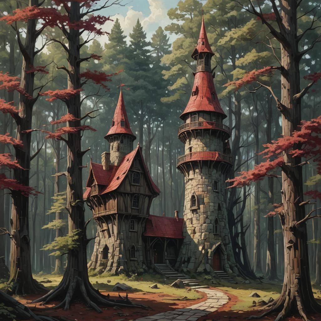 Grimdark Wizard Tower in Mystical Forest