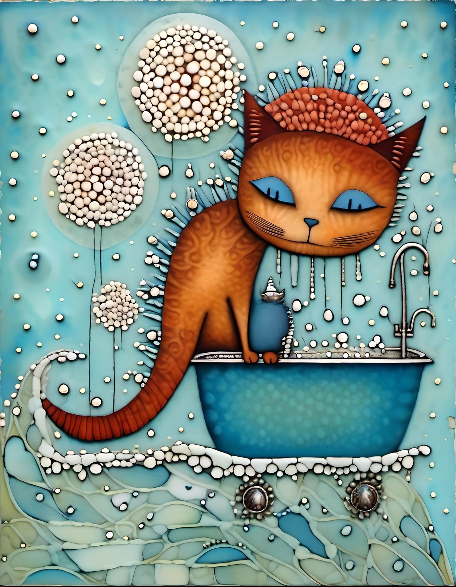 Cat dino taking a bath