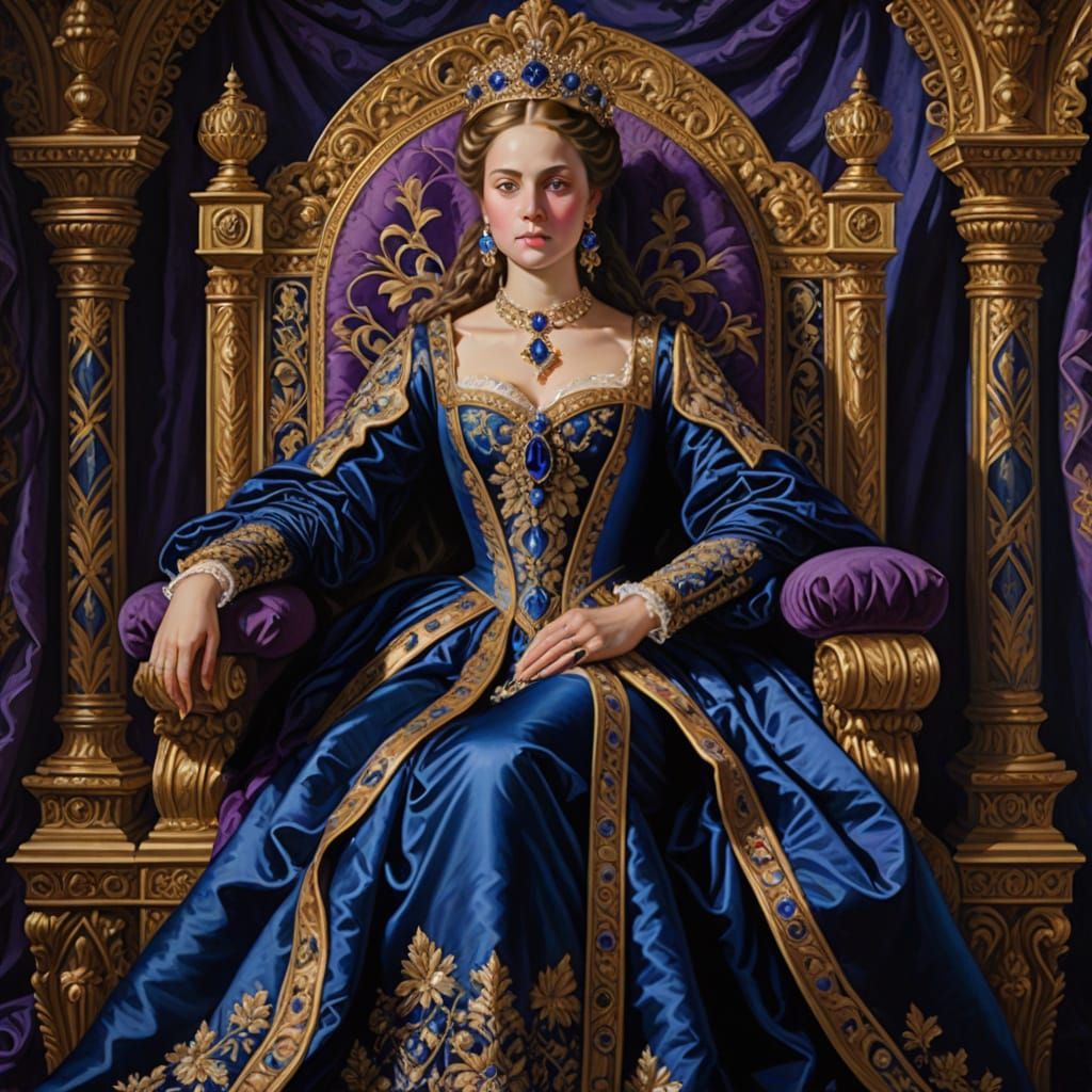 Renaissance Queen in Majestic Blue Regalia